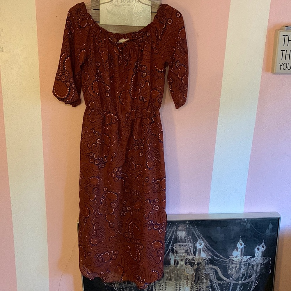 Floral Midi Dress in Rust